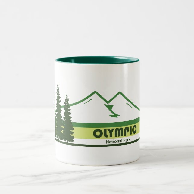 Olympic National Park Green Stripes Two-Tone Coffee Mug (Center)