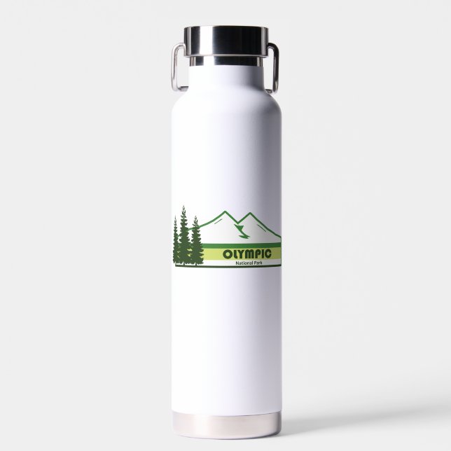 Olympic National Park Green Stripes Water Bottle (Front)
