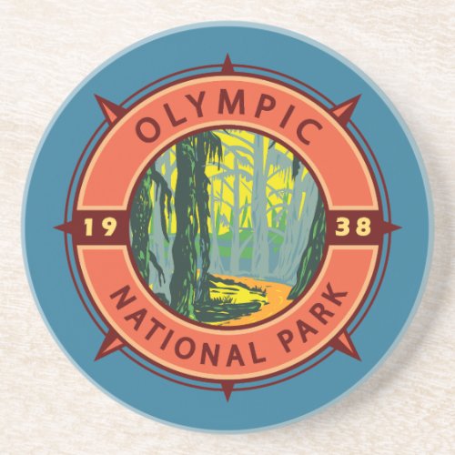 Olympic National Park Hoh Rainforest Retro Compass Coaster