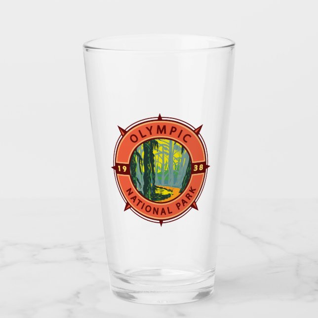 Olympic National Park Hoh Rainforest Retro Compass Glass (Front)