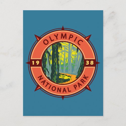 Olympic National Park Hoh Rainforest Retro Compass Postcard