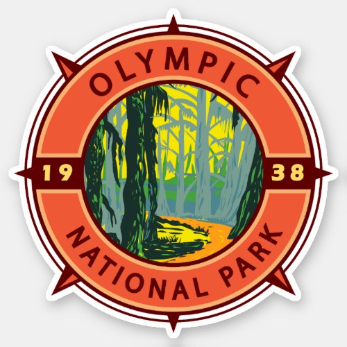 Olympic National Park Hoh Rainforest Retro Compass Sticker