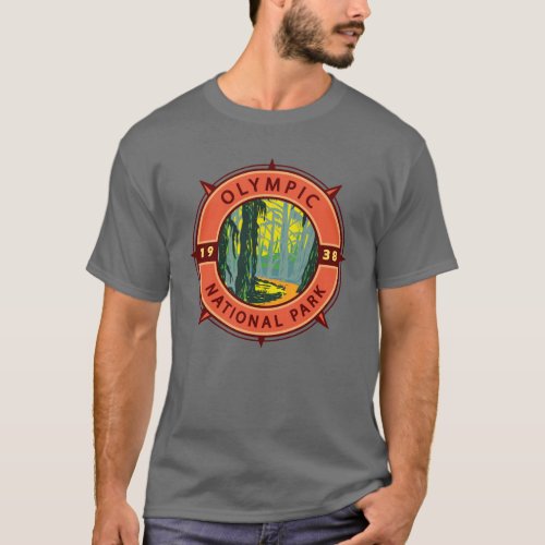 Olympic National Park Hoh Rainforest Retro Compass T_Shirt