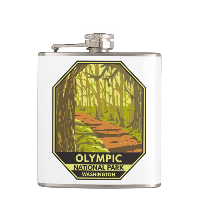 Olympic National Park Hoh Rainforest Washington  Flask (Front)