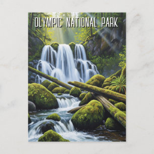 Olympic national park hoh rainforest waterfall postcard
