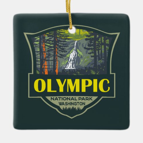 Olympic National Park Illustration Retro Ceramic Ornament