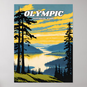 Olympic National Park illustration retro Classical Poster
