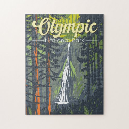 Olympic National Park Illustration Retro Jigsaw Puzzle