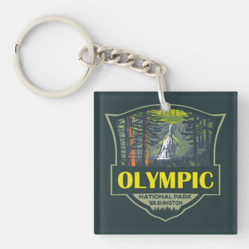 Olympic National Park Illustration Retro Keychain