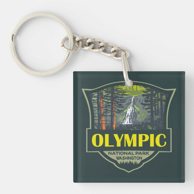 Olympic National Park Illustration Retro Keychain (Front)
