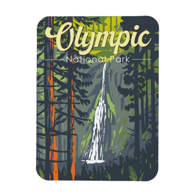 Olympic National Park Illustration Retro Magnet (Vertical)