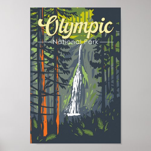 Olympic National Park Illustration Retro Poster