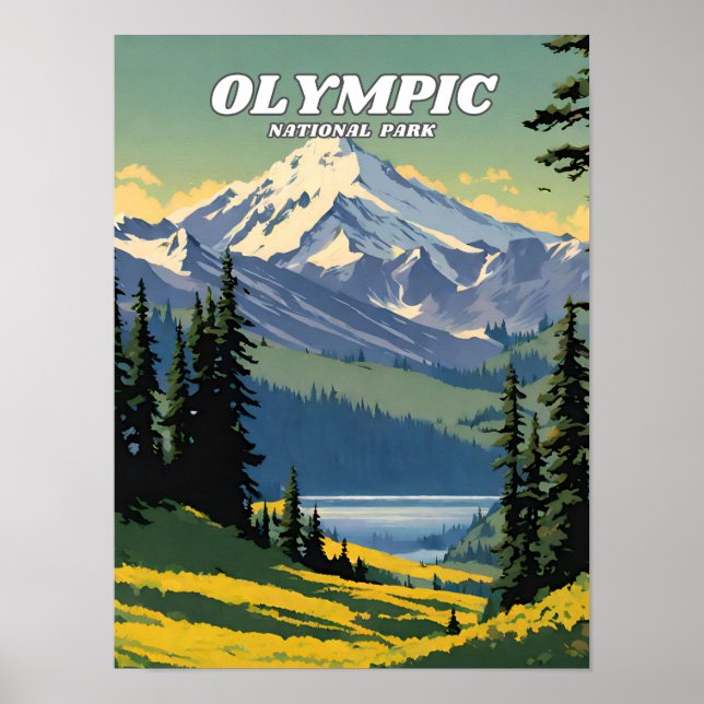 Olympic National Park illustration retro Poster (Front)