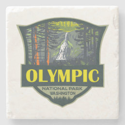 Olympic National Park Illustration Retro Stone Coaster