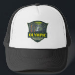 Olympic National Park Illustration Retro Trucker Hat<br><div class="desc">Olympic vector artwork design. The park sprawls across several different ecosystems,  from the dramatic peaks of the Olympic Mountains to old-growth forests.</div>