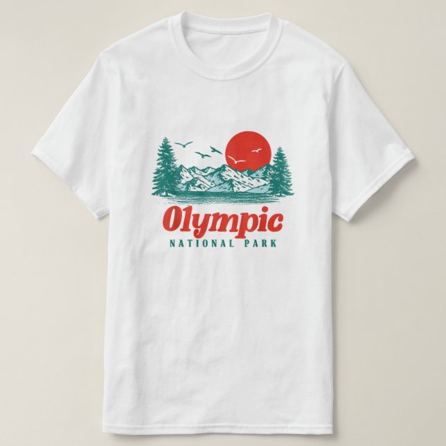Olympic National Park Mountain Trees & Sun Graphic T-Shirt (Design Front)