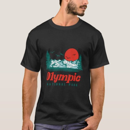 Olympic National Park Mountain Trees Sun T_Shirt