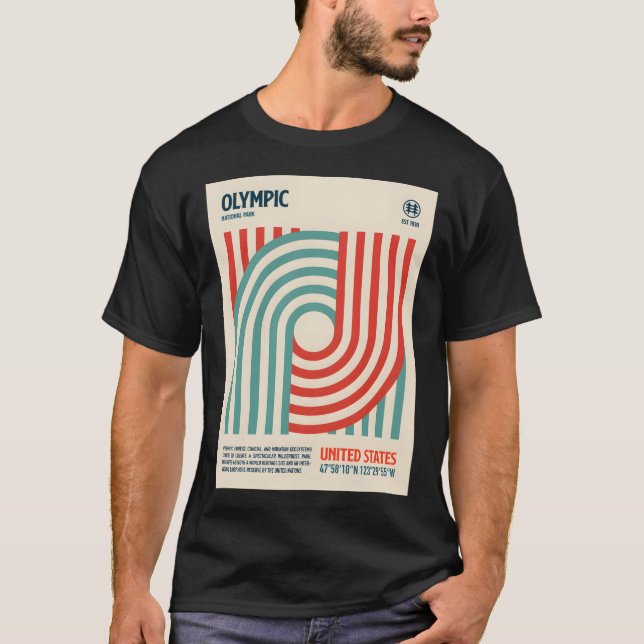 Olympic National Park Retro Travel Art  T-Shirt (Front)