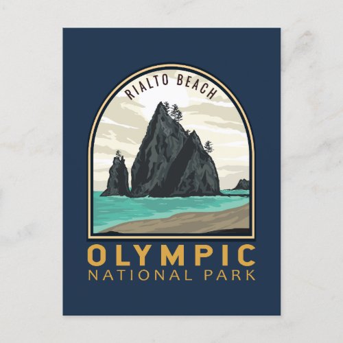 Olympic National Park Rialto Beach Vintage Emblem Postcard