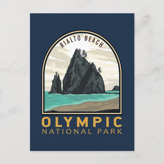 Olympic National Park Rialto Beach Vintage Emblem Postcard (Front)