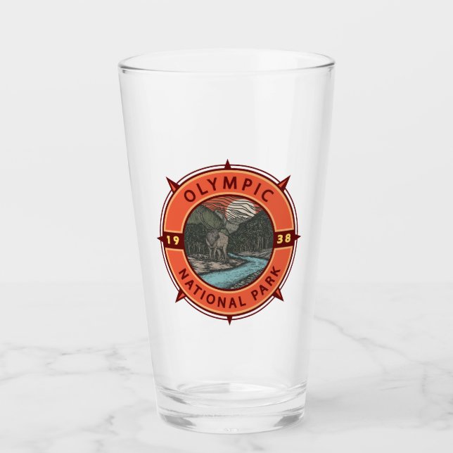 Olympic National Park Roosevelt Elk Retro Compass Glass (Front)