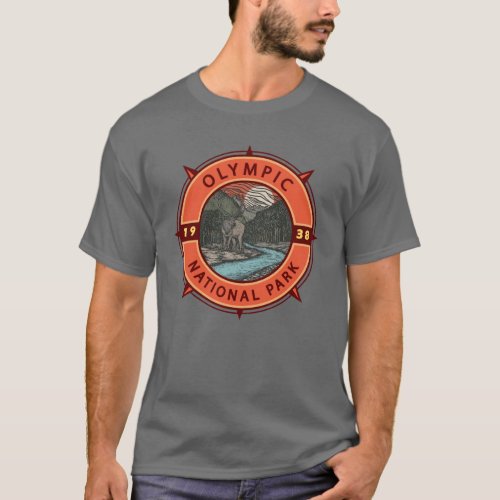 Olympic National Park Roosevelt Elk Retro Compass T_Shirt