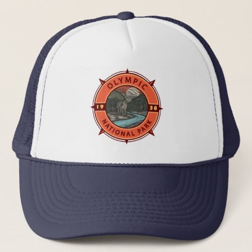 Olympic National Park Roosevelt Elk Retro Compass  Trucker Hat