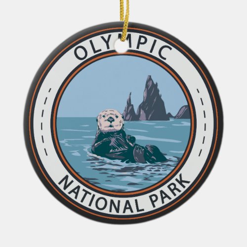 Olympic National Park Sea Otter Circle Ceramic Ornament