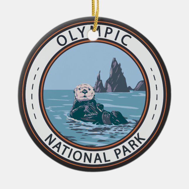 Olympic National Park Sea Otter Circle Ceramic Ornament (Front)