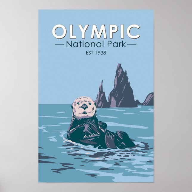 Olympic National Park Sea Otter Vintage Poster (Front)