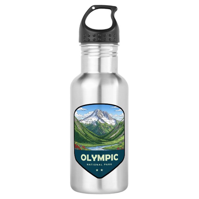 Olympic National Park Shield Stainless Steel Water Bottle (Front)