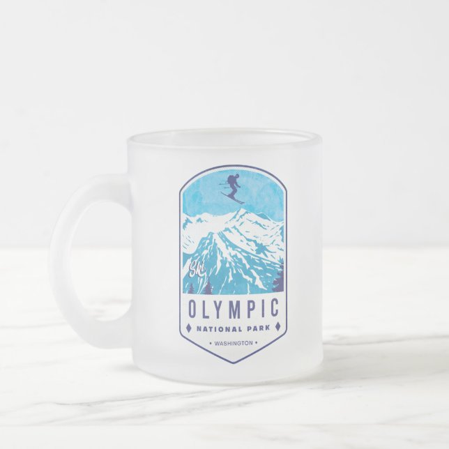 Olympic National Park Ski Badge Frosted Glass Coffee Mug (Left)
