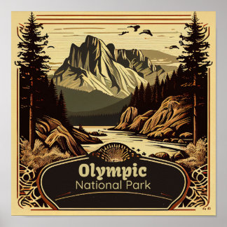 Olympic National Park Square Vintage Poster