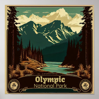 Olympic National Park Square Vintage Poster