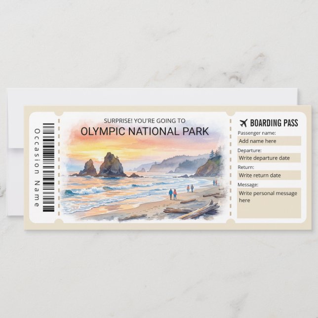 Olympic National Park Trip Boarding Pass Ticket Invitation (Front)