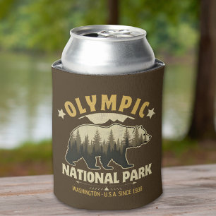 Olympic National Park Vintage Forest Landscape Can Cooler