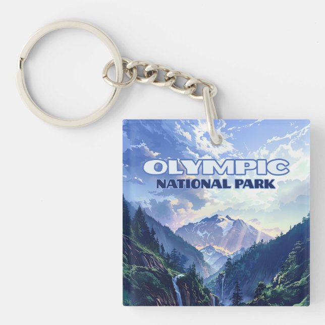 Olympic National Park Washington Mountains Vintage Keychain (Front)