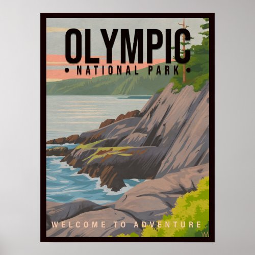 Olympic National Park Washington Vintage Souvenir Poster