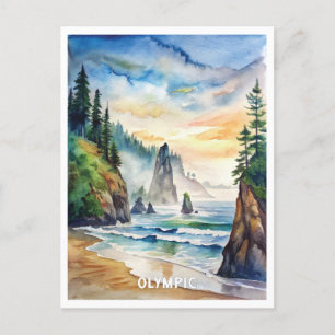 Olympic National Park Watercolor Painting Postcard