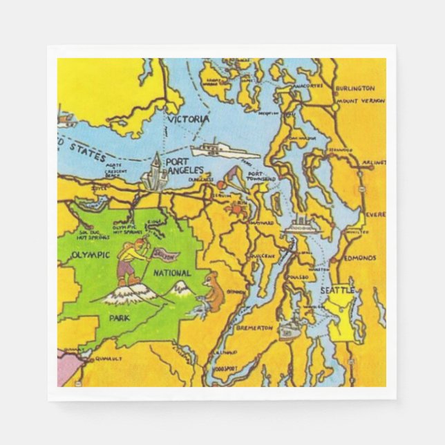 Olympic Peninsula Map Napkins (Front)