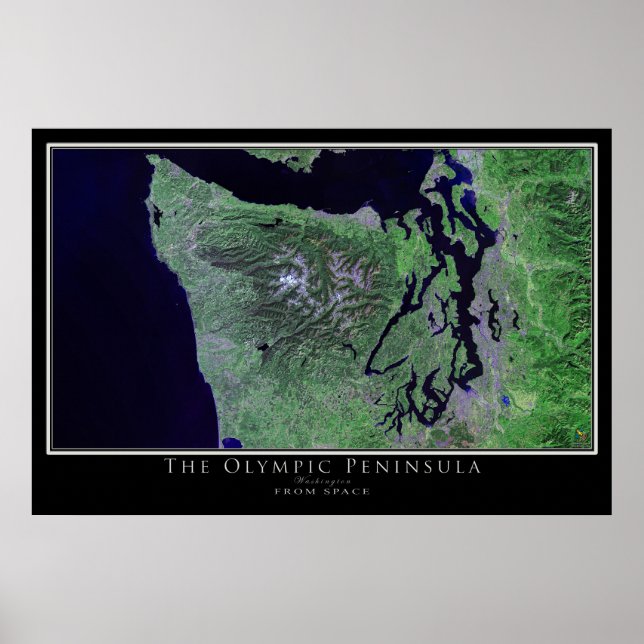 Olympic Peninsula Washington Satellite Poster Map (Front)