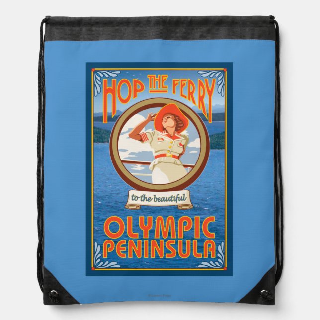 Olympic Peninsula, WashingtonHop the Ferry Drawstring Bag (Front)
