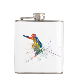 Olympic ski competition in watercolor flask