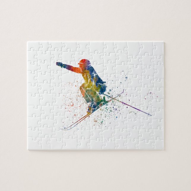 Olympic ski competition in watercolor jigsaw puzzle (Horizontal)