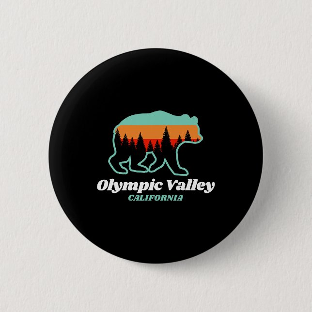Olympic Valley California Skiing Snowboarding Bear Button (Front)