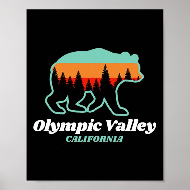 Olympic Valley California Skiing Snowboarding Bear Poster (Front)