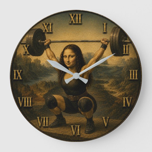 Olympic Weightlifter Funny Mona Lisa Large Clock (Front)
