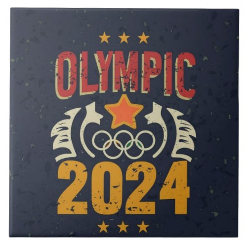 Olympics 2024 Unleashed Rings of Victory Design Ceramic Tile