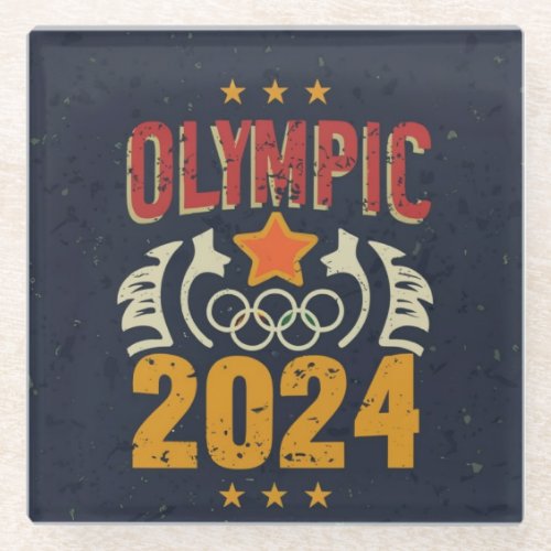 Olympics 2024 Unleashed Rings of Victory Design Glass Coaster