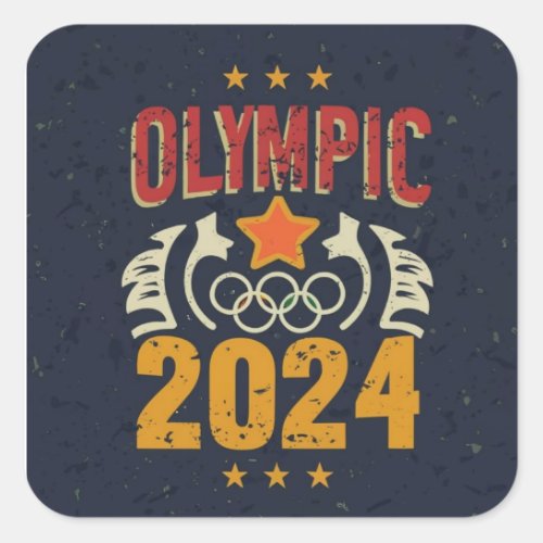 Olympics 2024 Unleashed Rings of Victory Design Square Sticker